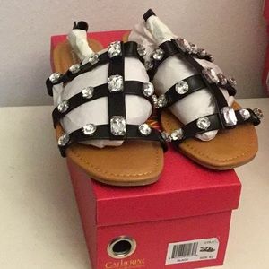 New Catherine Malandrino embellished black sandals.